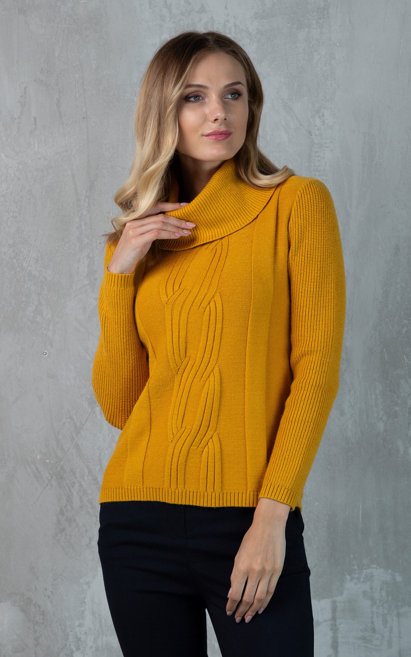 Passioni Rollkragenpullover mit Zopfmuster und Rippstruktur