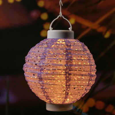 MARELIDA LED Lampion LED Solar Lampion mit Muster lila 20cm Party Balkon Terrasse, LED Classic, warmweiß (2100K bis 3000K)