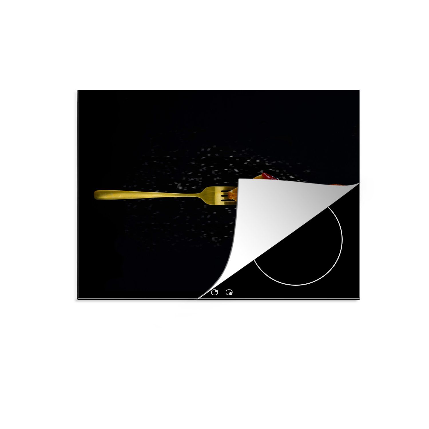 MuchoWow Herdblende-/Abdeckplatte Gabel - Gold - Marmelade - Waffel - Kokosnuss, Vinyl, (1 tlg), 60x52 cm, Mobile Arbeitsfläche nutzbar, Ceranfeldabdeckung