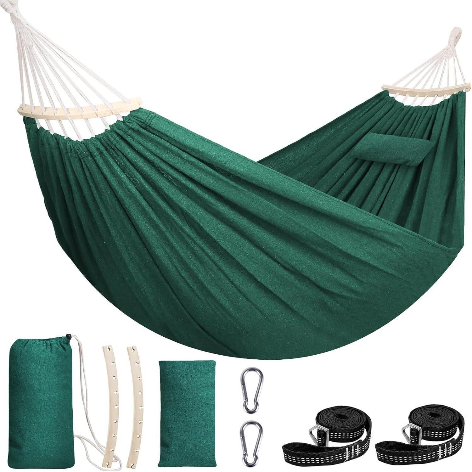 LuxusKollektion Hängematte Hängematte Baumwolle Camping Tragkraft300kg Dunkelgrün 300x150cm (1 St)