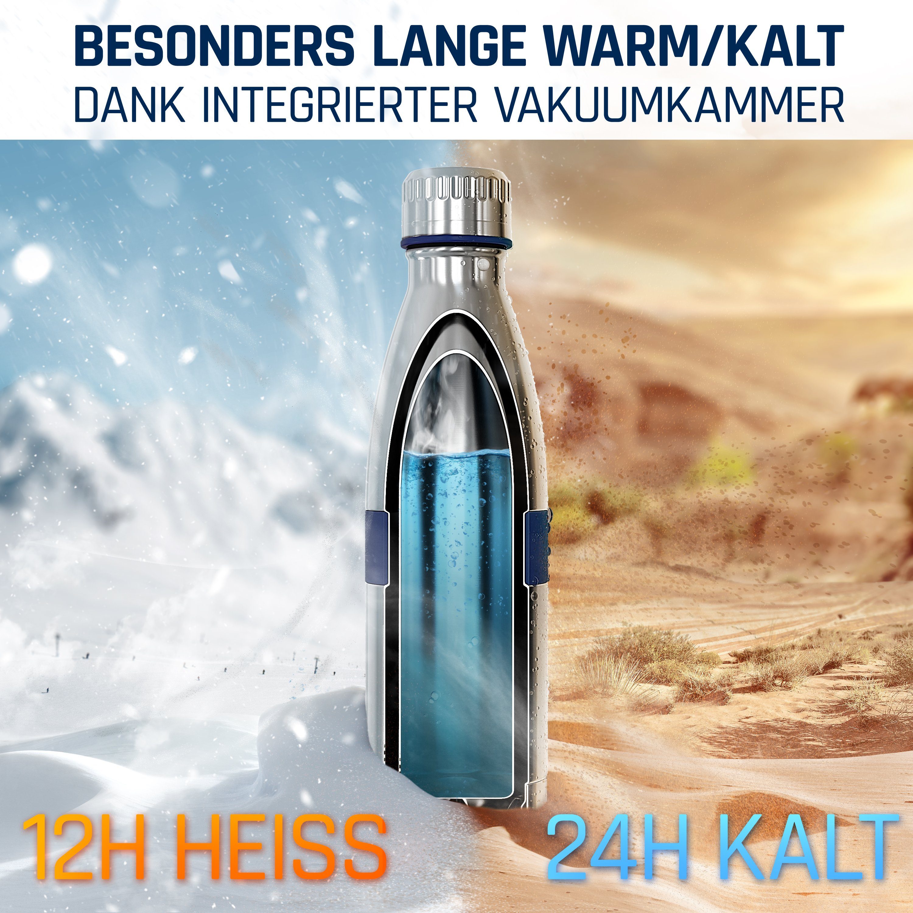 boddels Isolierflasche Trinkflasche aus Nachtblau bruchfest Edelstahl 500ml, TWEE doppelwandig, auslaufsicher