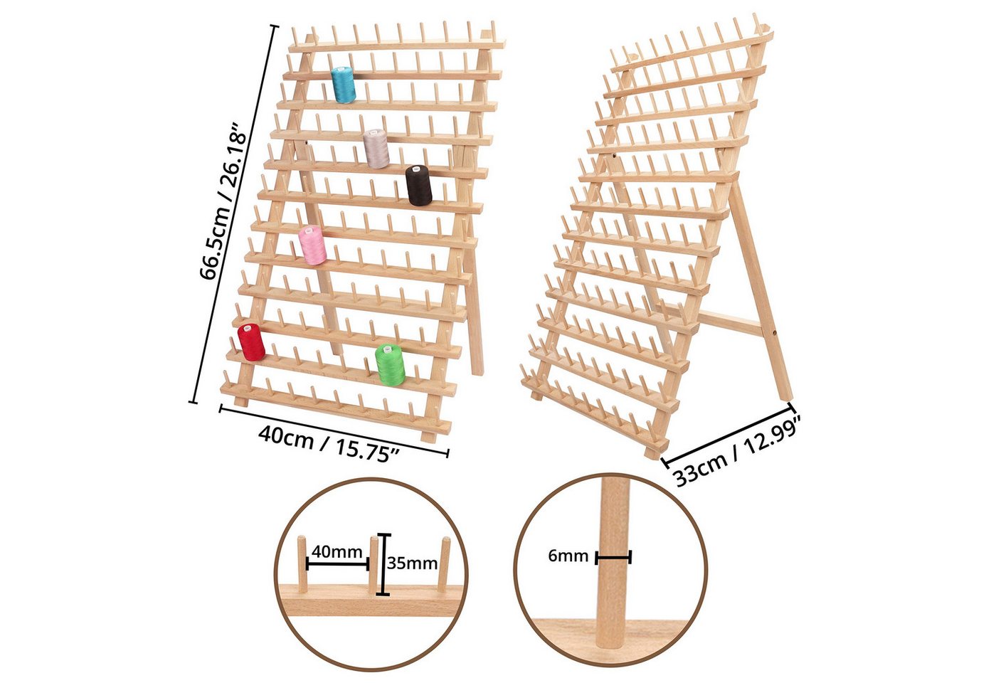 Thumbnail - Curtzy Aufbewahrungsbox Holz Wandhalter für 120 Garnrollen - Spulenhalter (1 St)