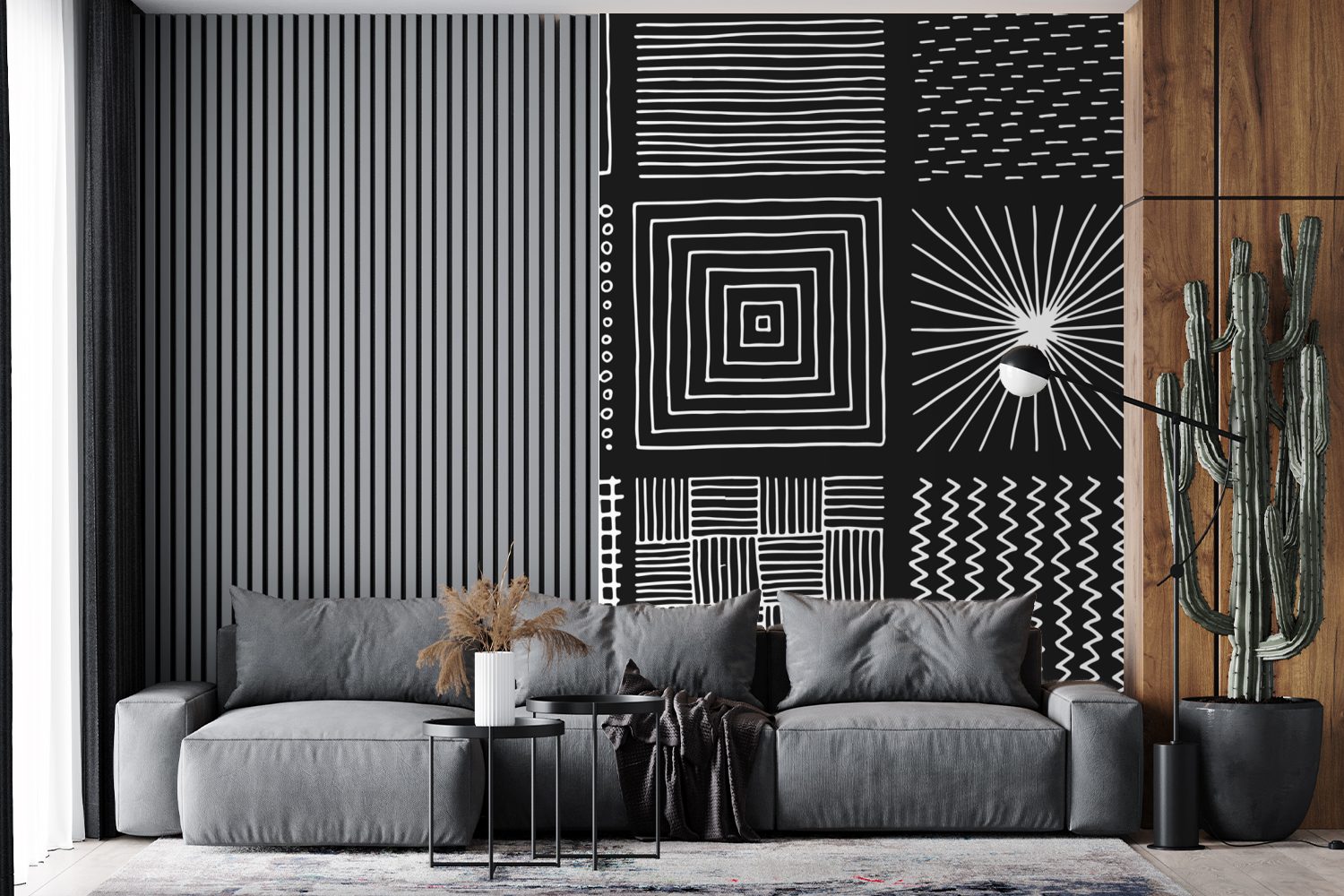 Wandtapete (3 Weiß Abstrakt Wohnzimmer, Vinyl - Tapete Schwarz Fototapete bedruckt, Montagefertig Muster, MuchoWow - Matt, für - St),