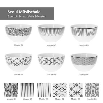 MamboCat Müslischale 6er Set Müslischale Seoul 14cm schwarz & weiß, Steingut