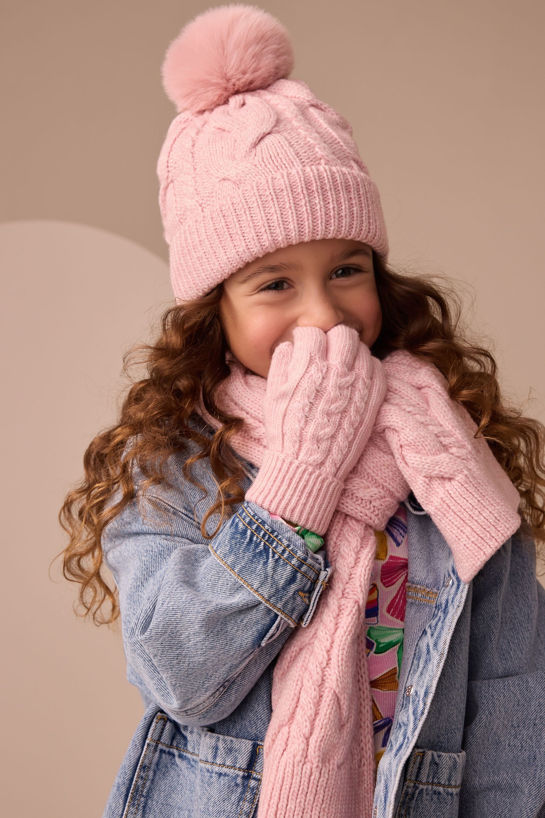 Next Beanie Set mit Zopfmuster-Beanie, Schal und Handschuhen (3-St)
