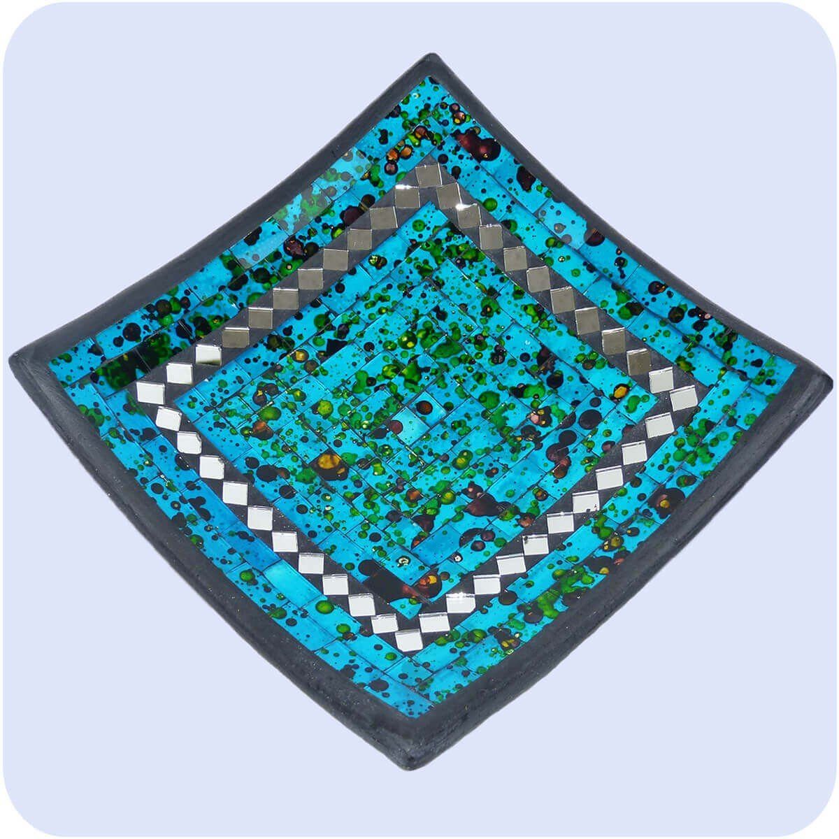 SIMANDRA Dekoschale Mosaik Schale Quadrat B: ca. 11 cm Tonschale Glasschale Dekoschale Kunsthandwerk Glassteine Deko (1 Stück) Blau | Dekoschalen