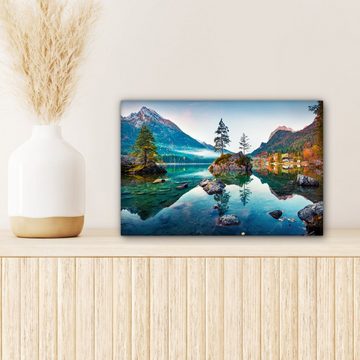 OneMillionCanvasses® Leinwandbild Berge - See - Bäume - Natur - Wasser, (1 St), Wandbild Leinwandbilder, Aufhängefertig, Wanddeko, 30x20 cm