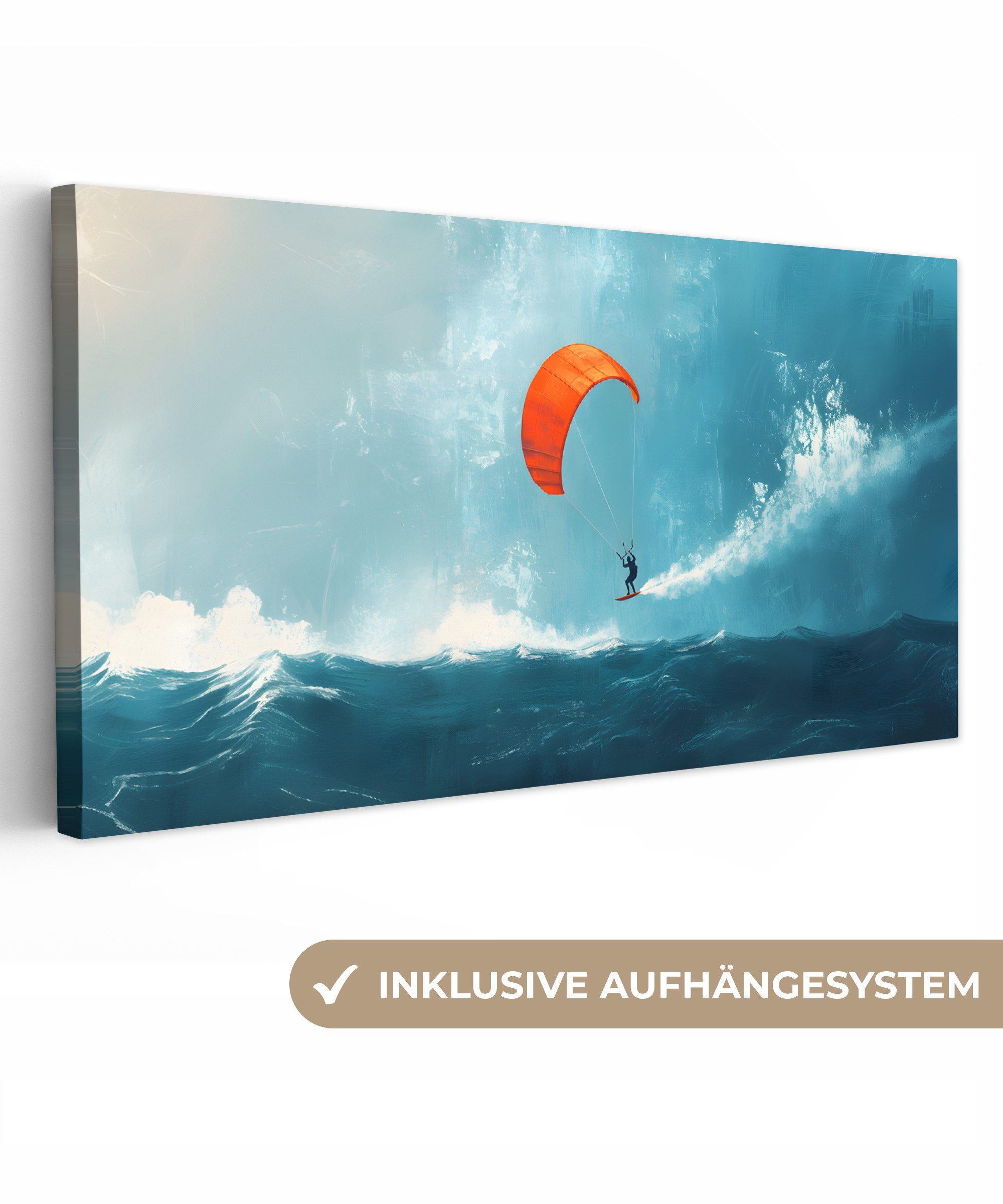 OneMillionCanvasses® Leinwandbild Panorama Kitesurfer - Orange günstig online kaufen