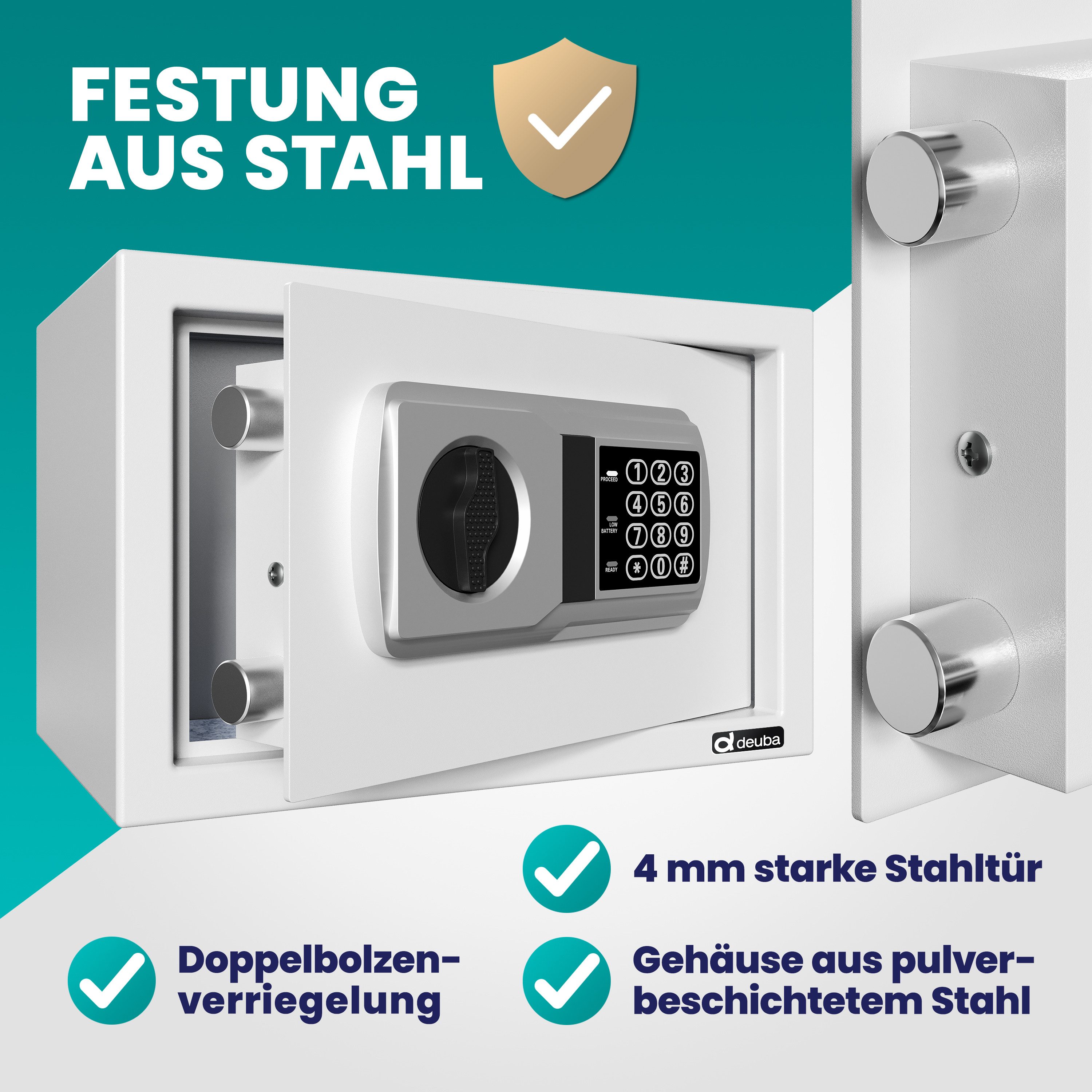 Deuba Tresor, 31x20x20cm Elektronik Zahlenschloss Doppelstahlbolzen Montagematerial