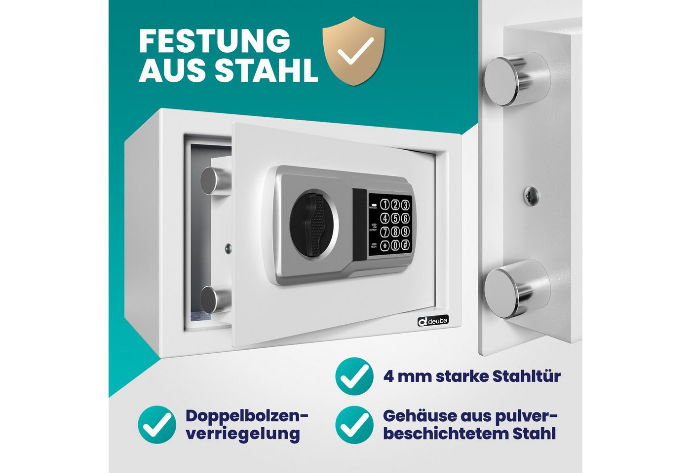 Thumbnail - Deuba Tresor, 31x20x20cm Elektronik Zahlenschloss Doppelstahlbolzen Montagematerial