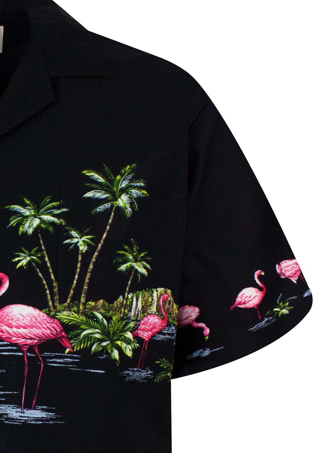 KY's Hawaiihemd Flamingo Brustdruck Original Hawaiihemd mit 100% Kokosnuss-Knöpfen