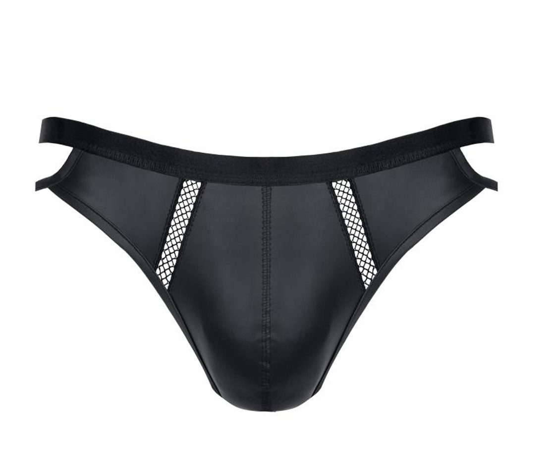 Slip Herren wetlook Jock Slip in schwarz mit Netzstreifen und Gummiband pof