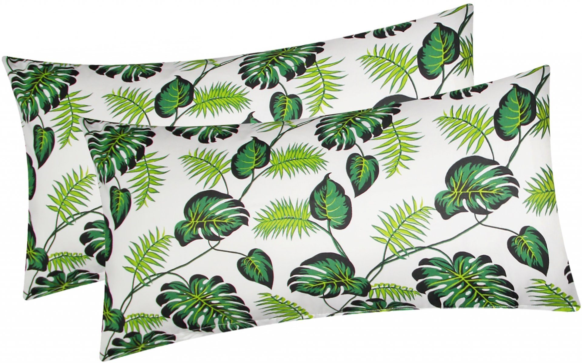 Heubergshop Kissenbezug, (2 Stück), 2er Set 40x80cm Tropische Blätter Grün/Weiß Baumwolle (031/1-40x80)