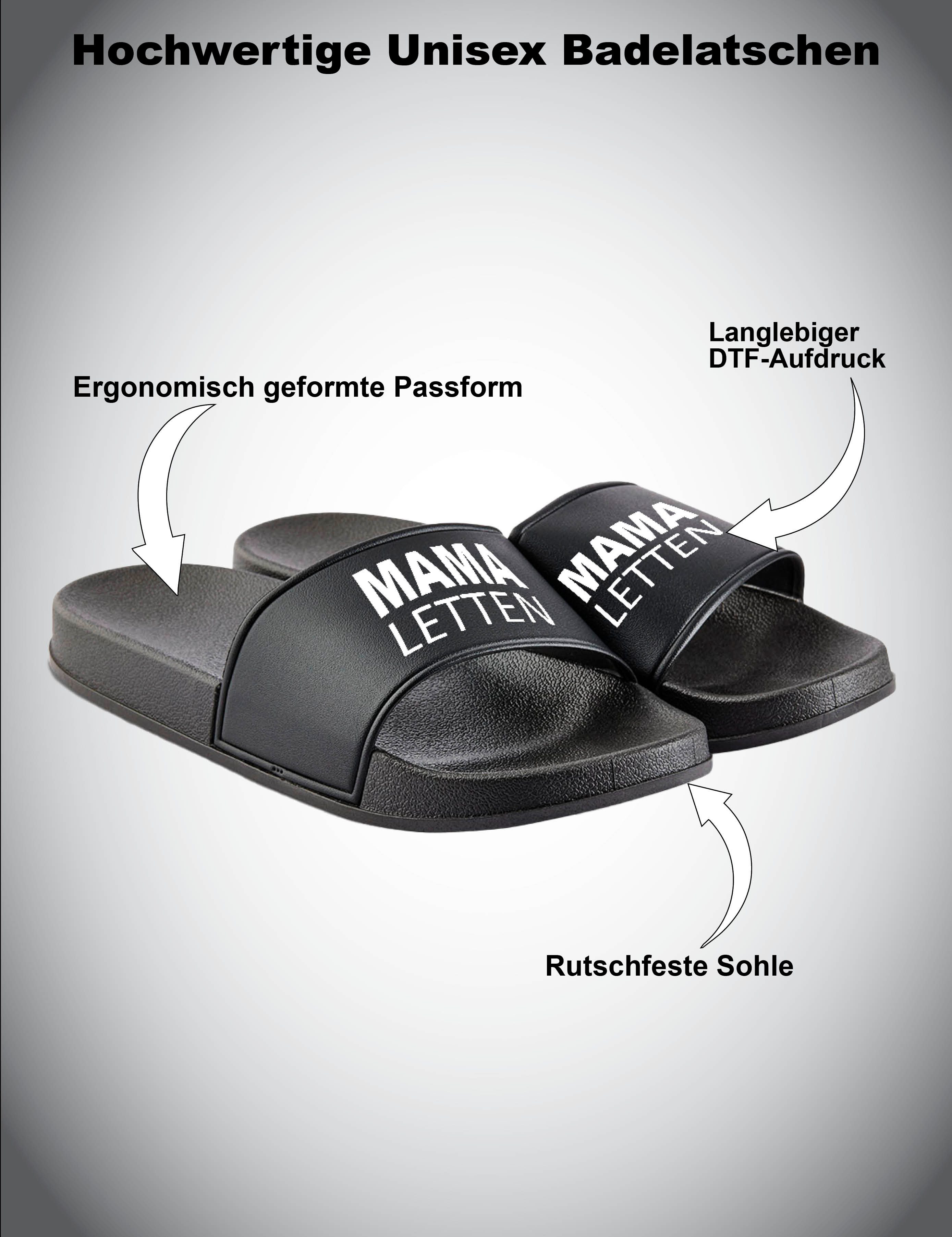 Youth Designz Damen Badelatschen "Mama Letten" Fun-Print lustig Geschenk Statement Badeschuh mit witzigen stylischen Aufdruck für Männer
