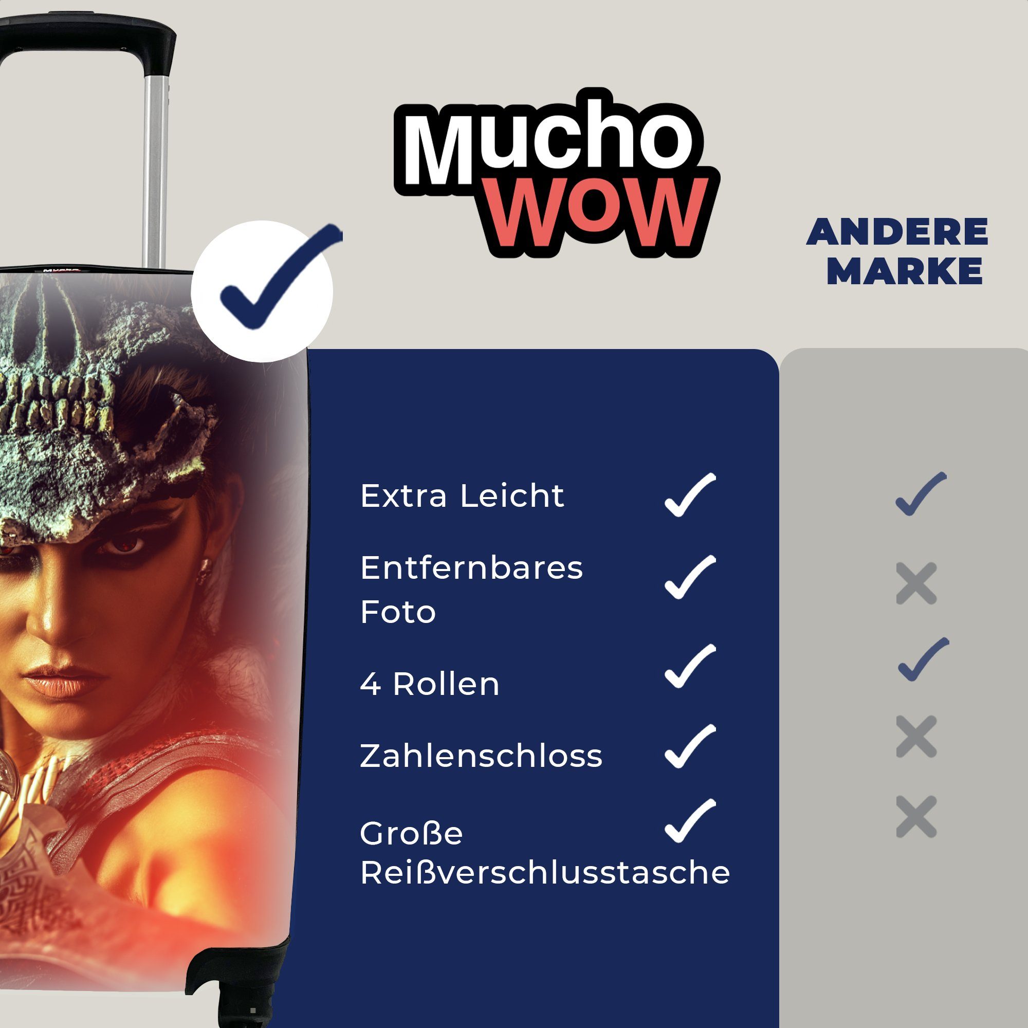 MuchoWow Handgepäckkoffer - mit Frau Schwert Reisetasche 4 - rollen, Trolley, für Kriegergöttin, Reisekoffer Ferien, Handgepäck Rollen,