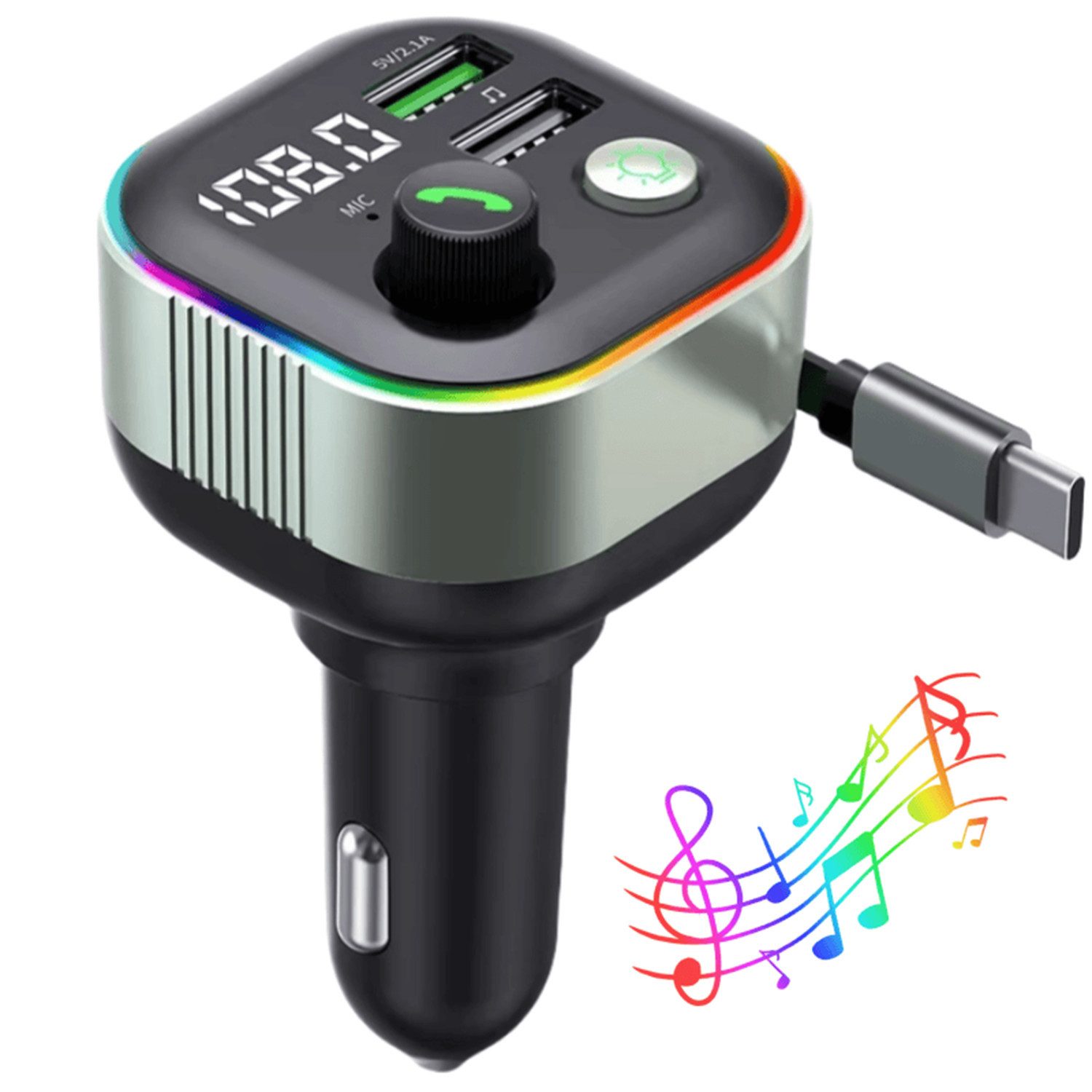 Bluetooth 5.4 FM Transmitter Adapter PD 65W Schnelllade Auto Ladegerät KFZ-Transmitter