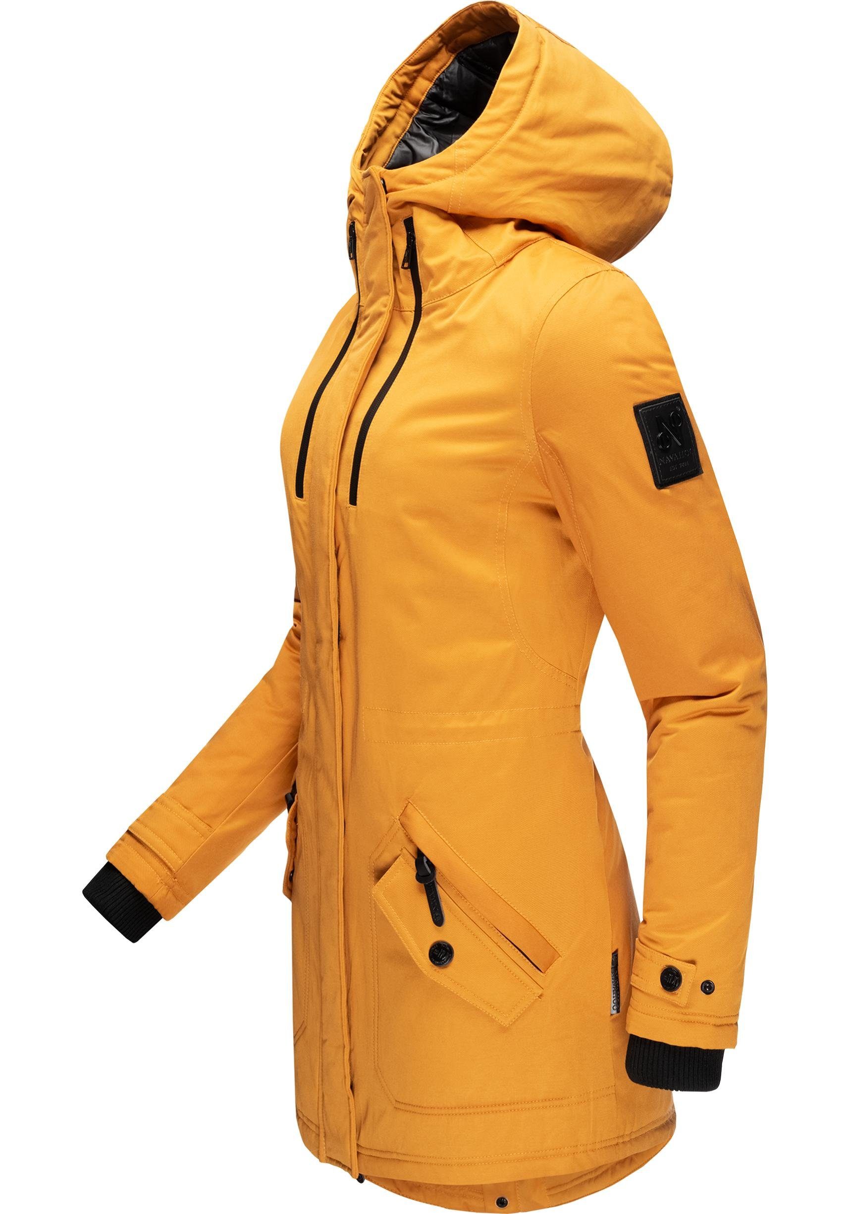 Navahoo Kurzmantel Damen großer Kapuze Avrille Wintermantel sportlicher mit Winter gelb II
