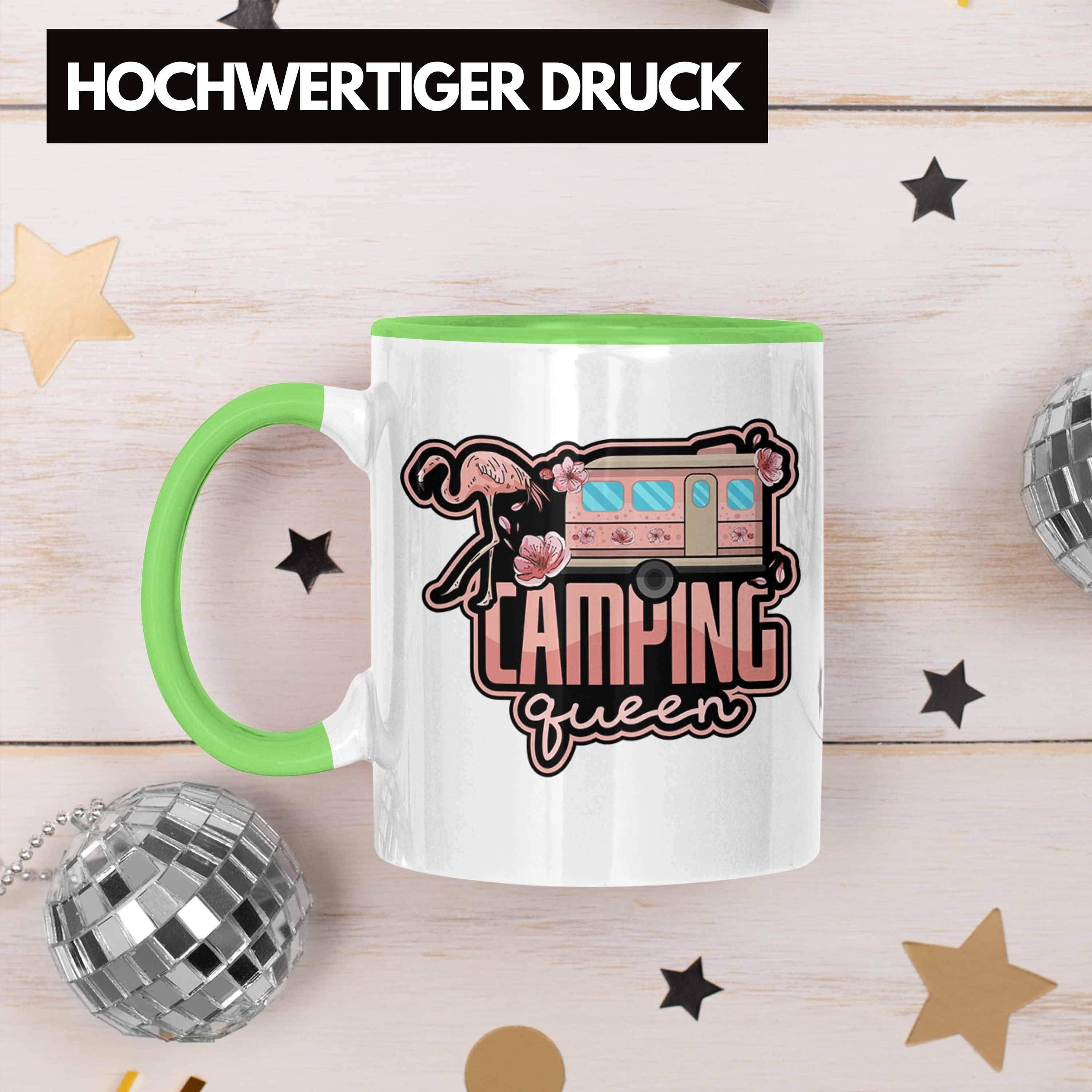 Queen Camping Geschenkidee Lustiges Grün Tasse Camperin Tasse Spruch Geschenk Trendation