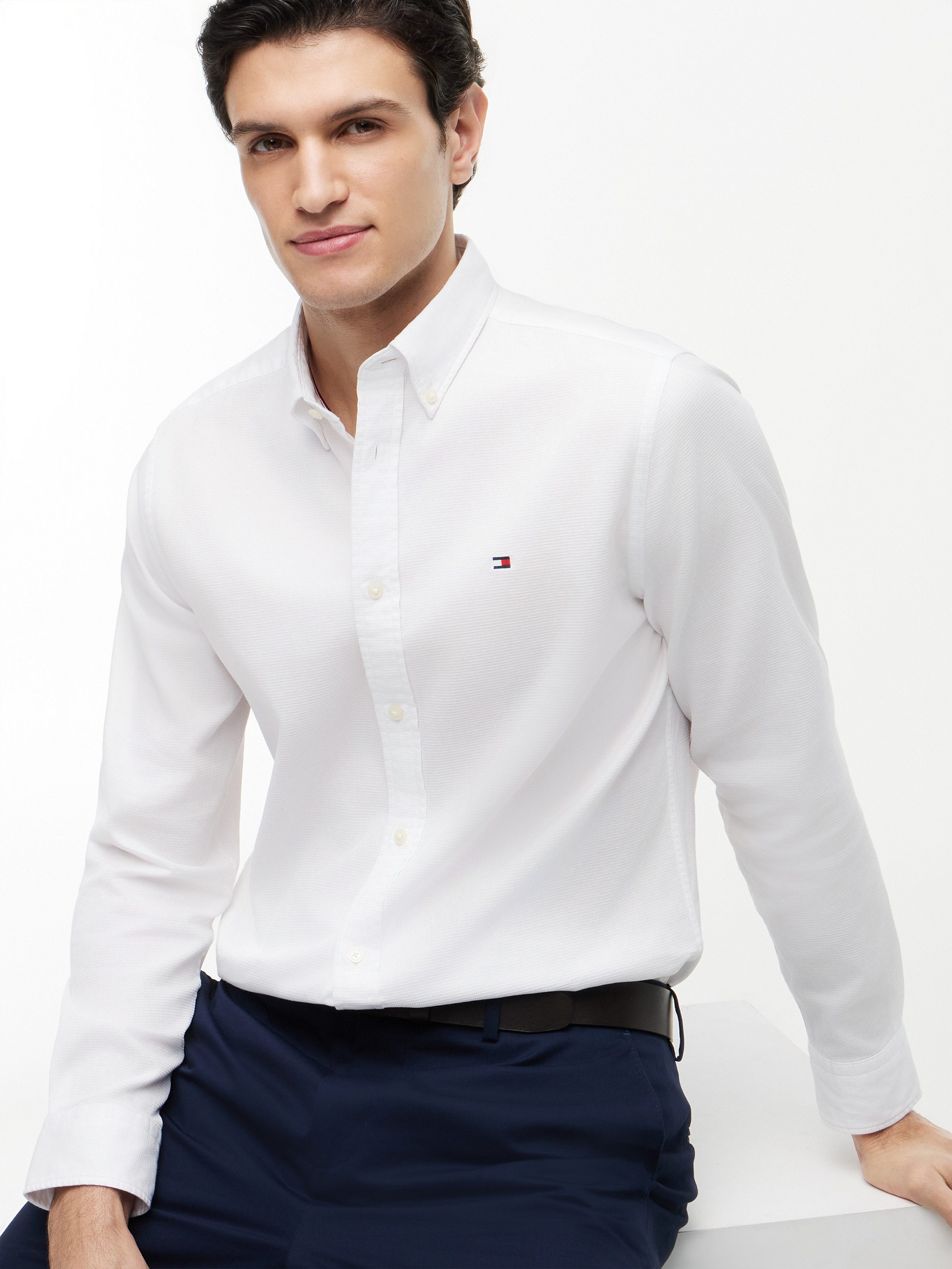 Tommy Hilfiger Langarmhemd FLEX POP MINI DOBBY RF SHIRT Regular Fit Dobby Structure