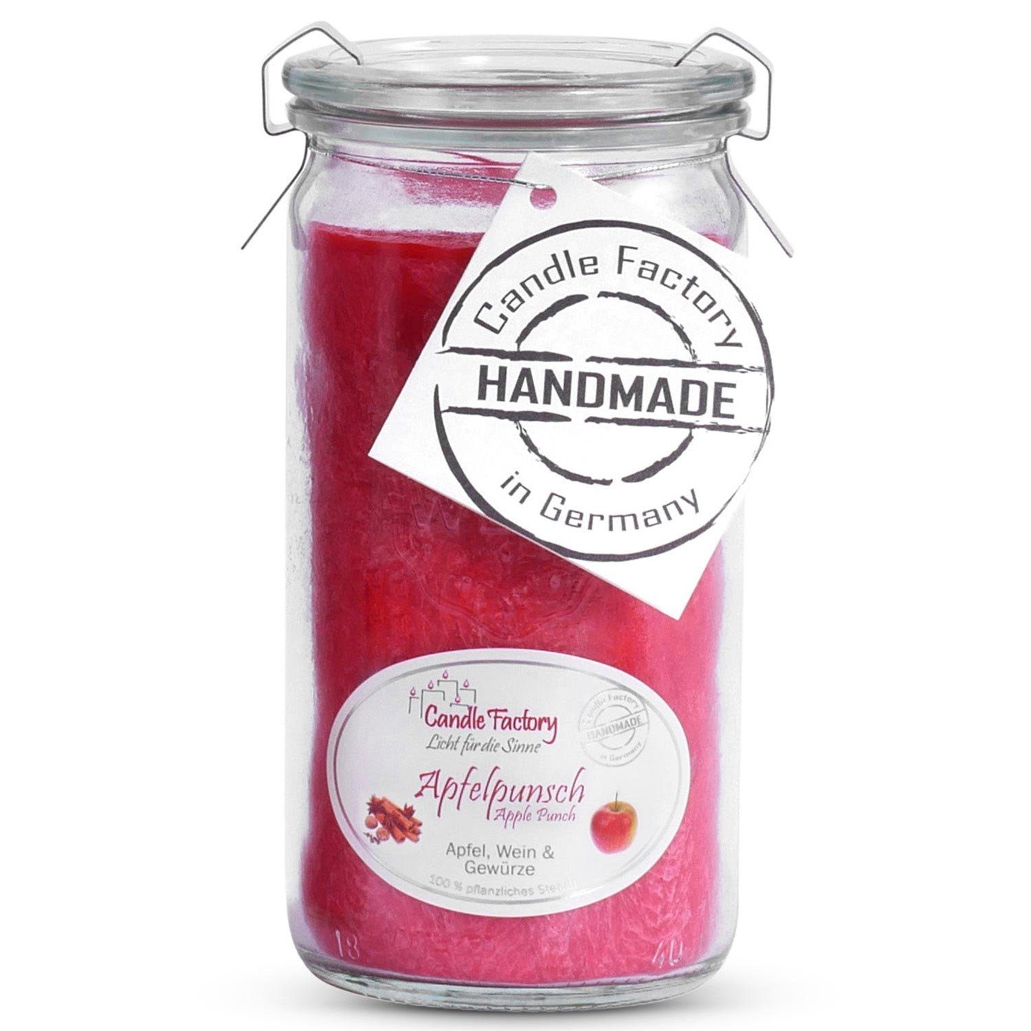 Landshop24 Duftkerze Candle-Factory Duftkerze aus Stearin im Weckglas Mini Jumbo (Duft "Apfelpunsch), brennt bis zu 70h