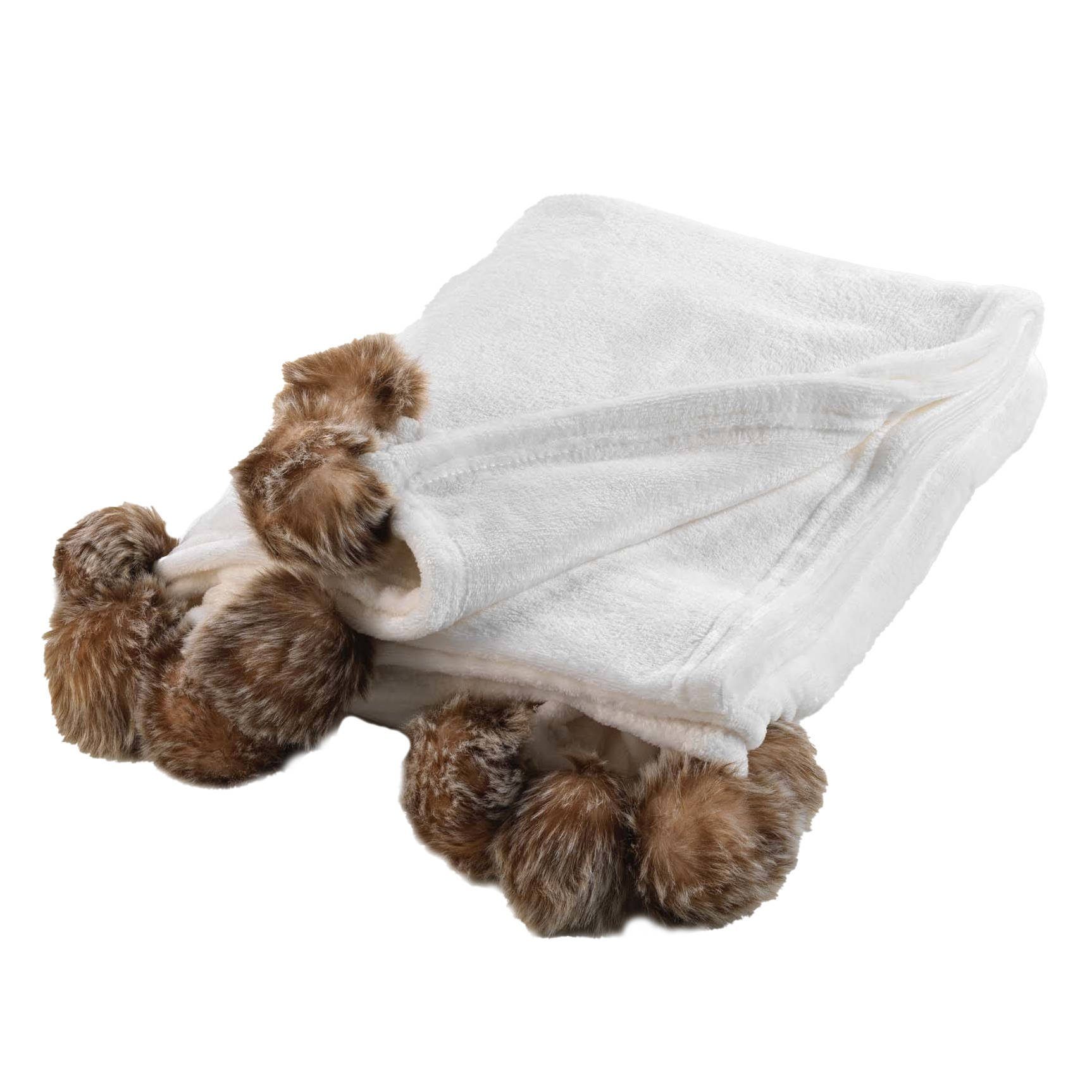 Douceur d'intérieur Tagesdecke Weiche Decke SNOWY, mit Pompons, kuschelig, 125 x 150 cm