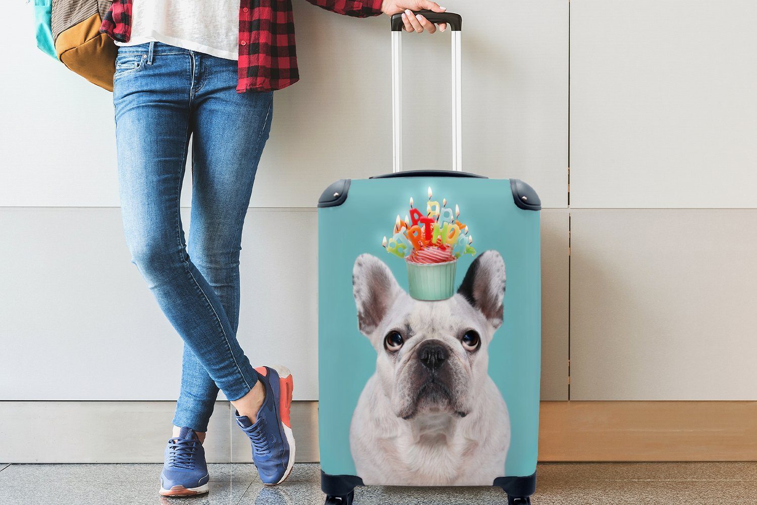 Französische 4 für Rollen, dem Kopf, Handgepäckkoffer rollen, Handgepäck mit Trolley, Ferien, Reisekoffer einem Reisetasche mit MuchoWow auf Bulldogge Törtchen