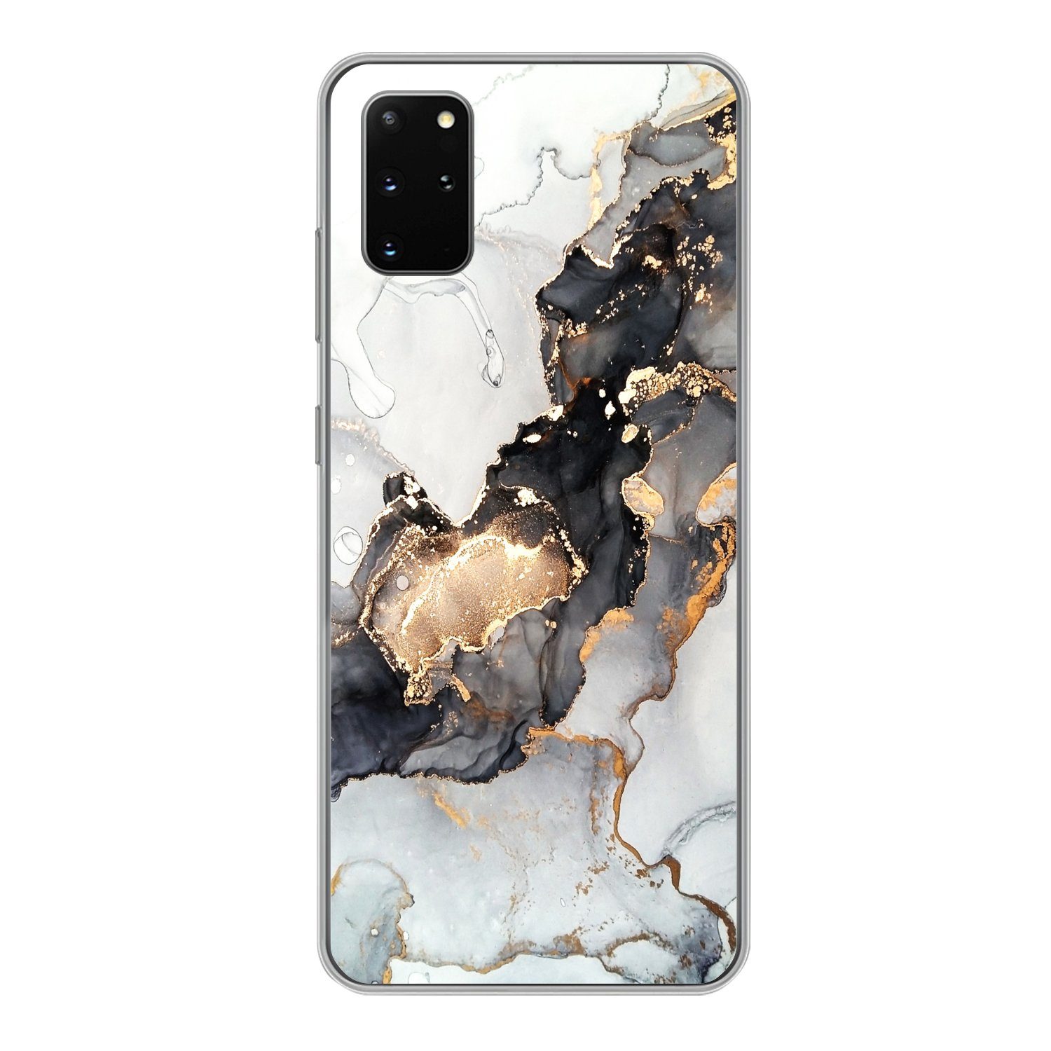 MuchoWow Handyhülle für Samsung Galaxy S20 Plus Marmor - Schwarz - Weiß - Gold - Luxus - A, Phone Case, Silikon, Schutzhülle Dünn