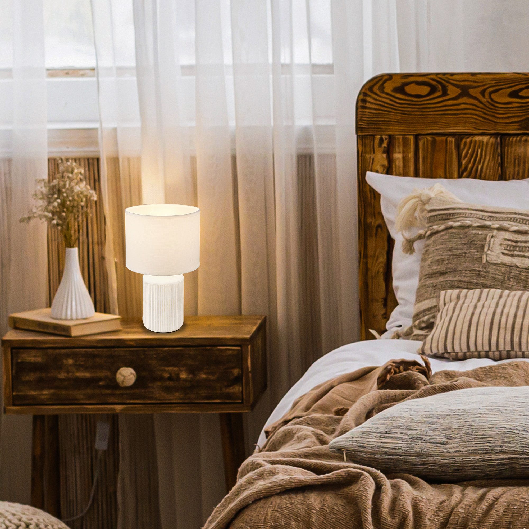 Briloner Leuchten Tischleuchte LED Tischlampe E14 Kommode Wohnzimmer Keramik, ohne Leuchtmittel, 2700K - Extra - Warmweiß, Tischlampe 22 x 37,5 cm Braun max. 10W Schlafzimmer Wohnzimmer