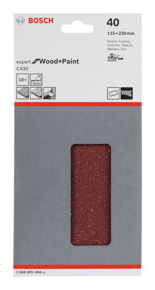 Thumbnail - BOSCH Schleifpapier, (10 Stück), C430 Schleifblatt 14 Löcher K40 - 115 x 230 mm - 10er-Pack