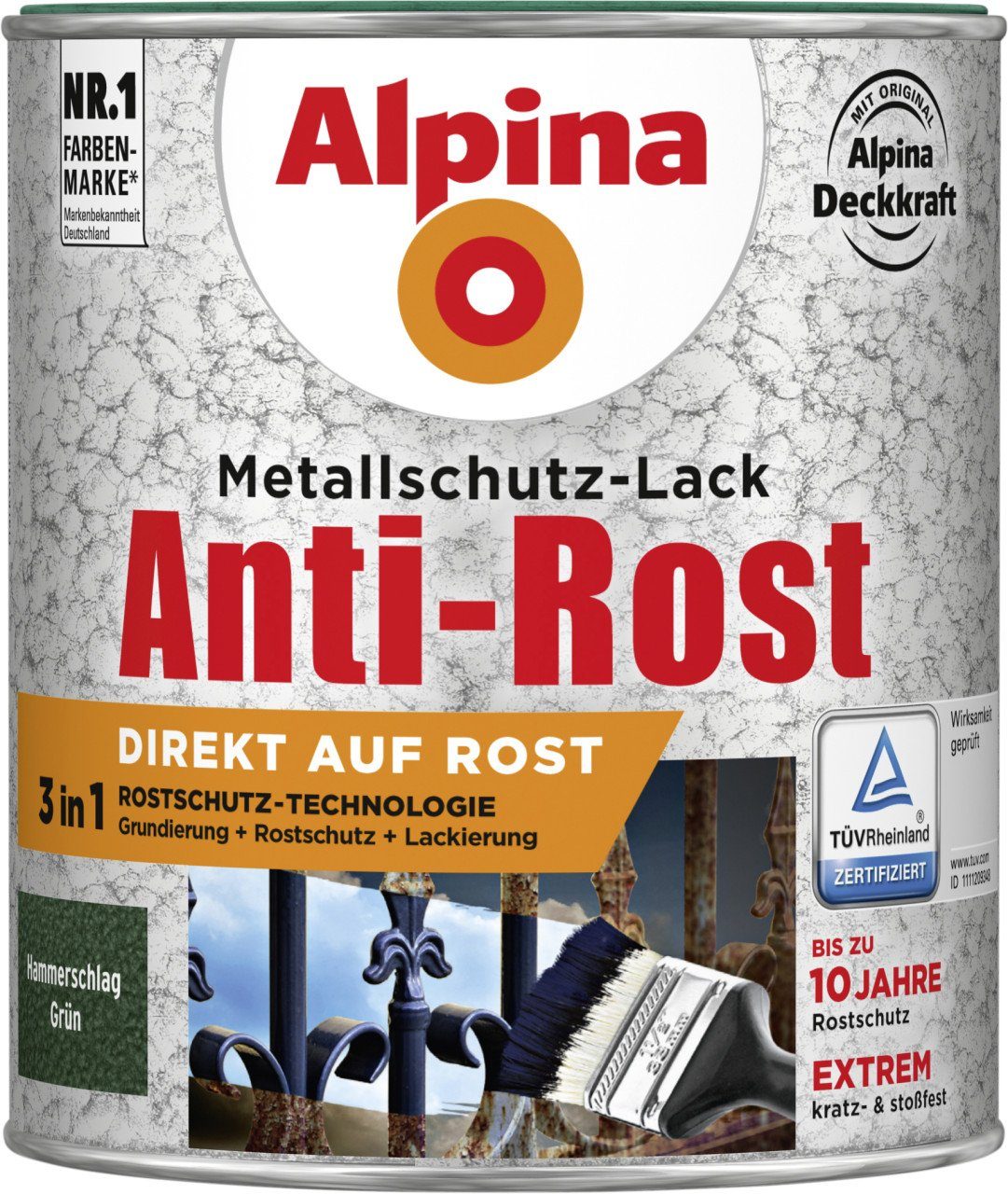 Alpina Metallschutzlack Alpina Metallschutz-Lack Hammerschlag 750 ml grün