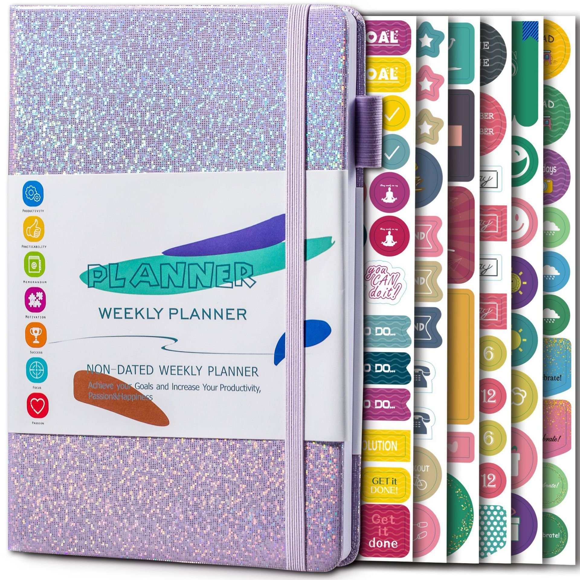 XDeer Notizbuch Planer Notizbuch A5,DIY Buchkalender Daten,DIY Kalender, Studienplaner 2023/2024,Gummiband,mit Aufkleber purple