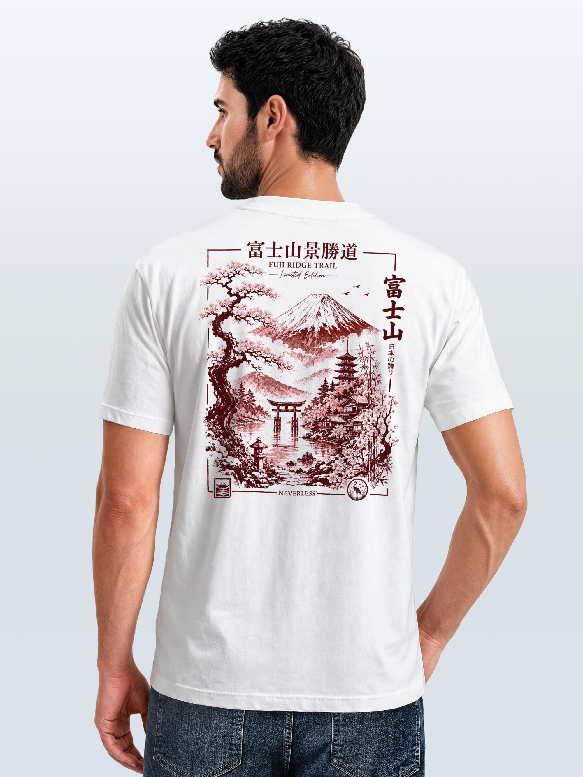 Neverless Print-Shirt Herren T-Shirt Backprint - Design Mount Fuji - Baumwollshirt Männer mit Print – Bild 3 von 5
