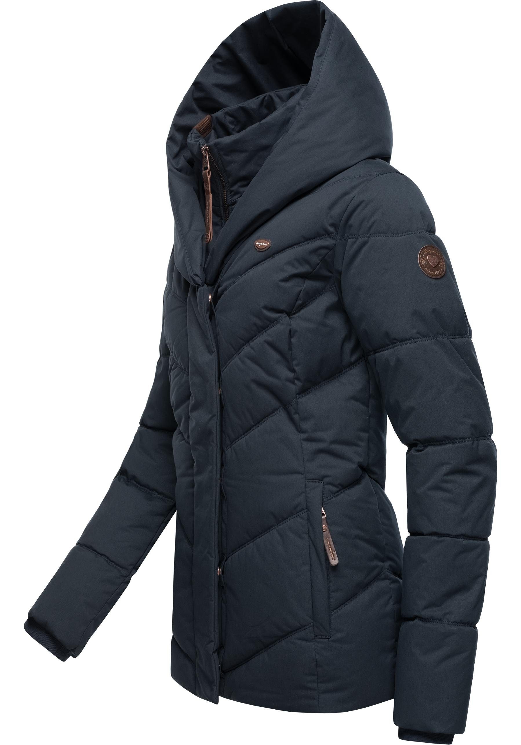 Intl. und Winterjacke navy stylische Natesa Anorak V-Steppung mit Kapuze Ragwear