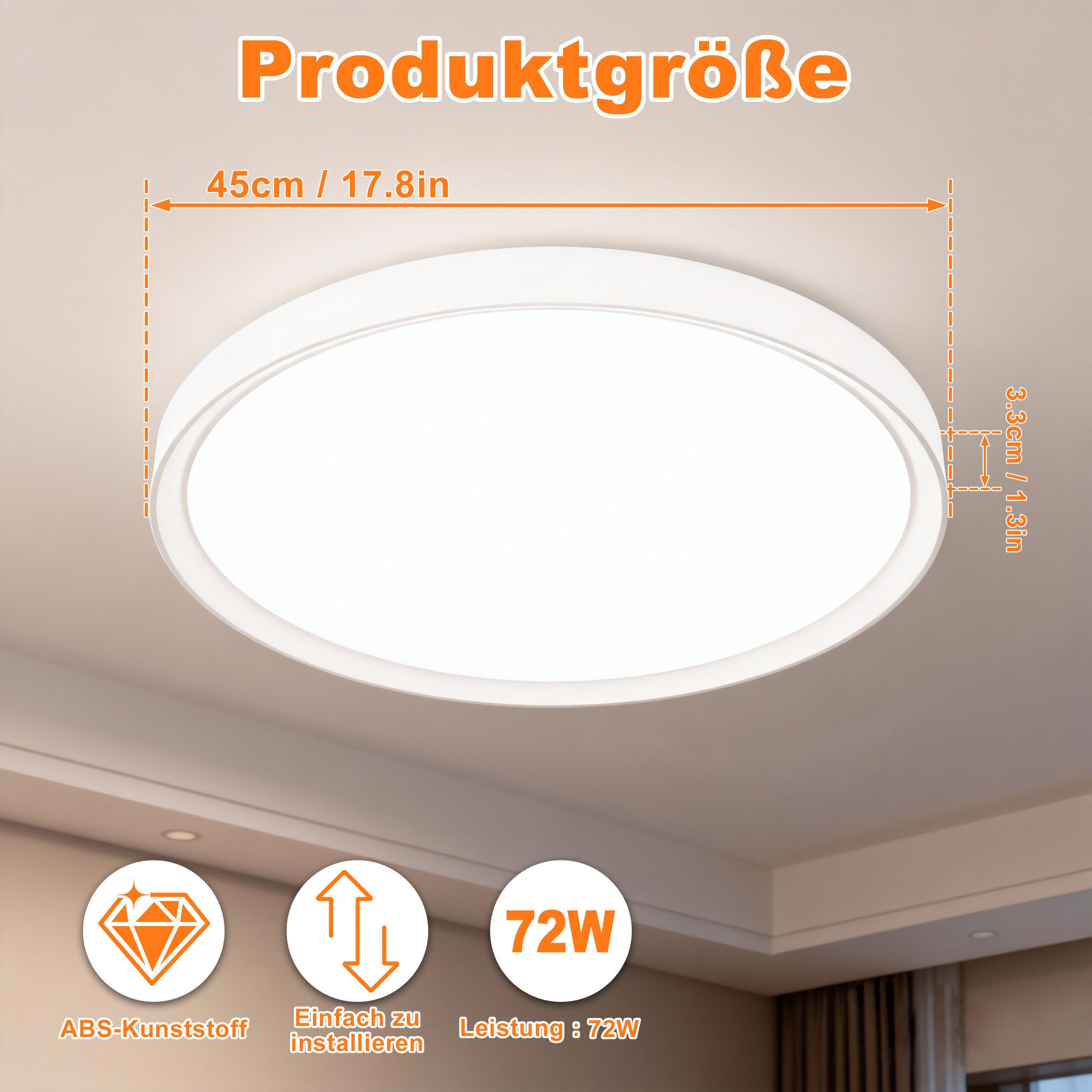 FIVMEN LED Deckenleuchte Deckenlampe 36 W/48 W/72 W Flach Rund 6000K-6500K günstig online kaufen