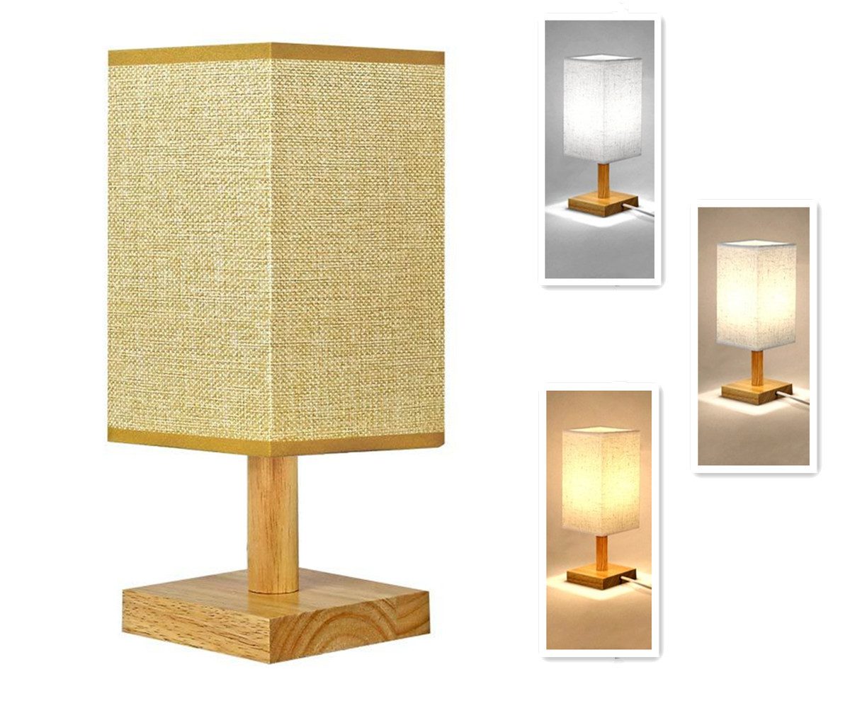 autolock LED Nachttischlampe Nachttischlampe Dimmbar mit USB Ladeanschlüssen, Lampenschirm, aus Leinenstoff, Tischlampe,Kleine Tischlampe für Schlafzimmer