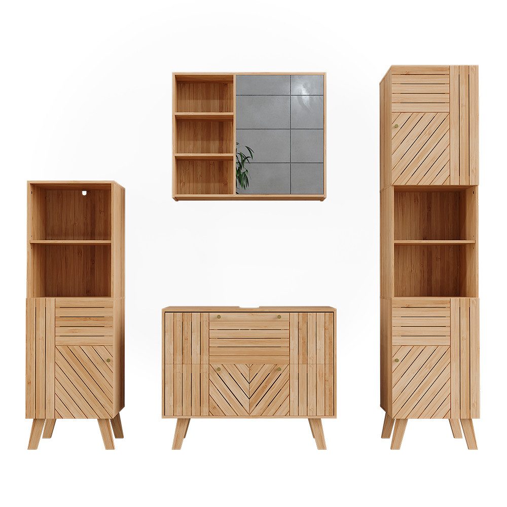 Vicco Badmöbel-Set Lucie, Bambus, 4 Teile, (4-St., 4er Set)
