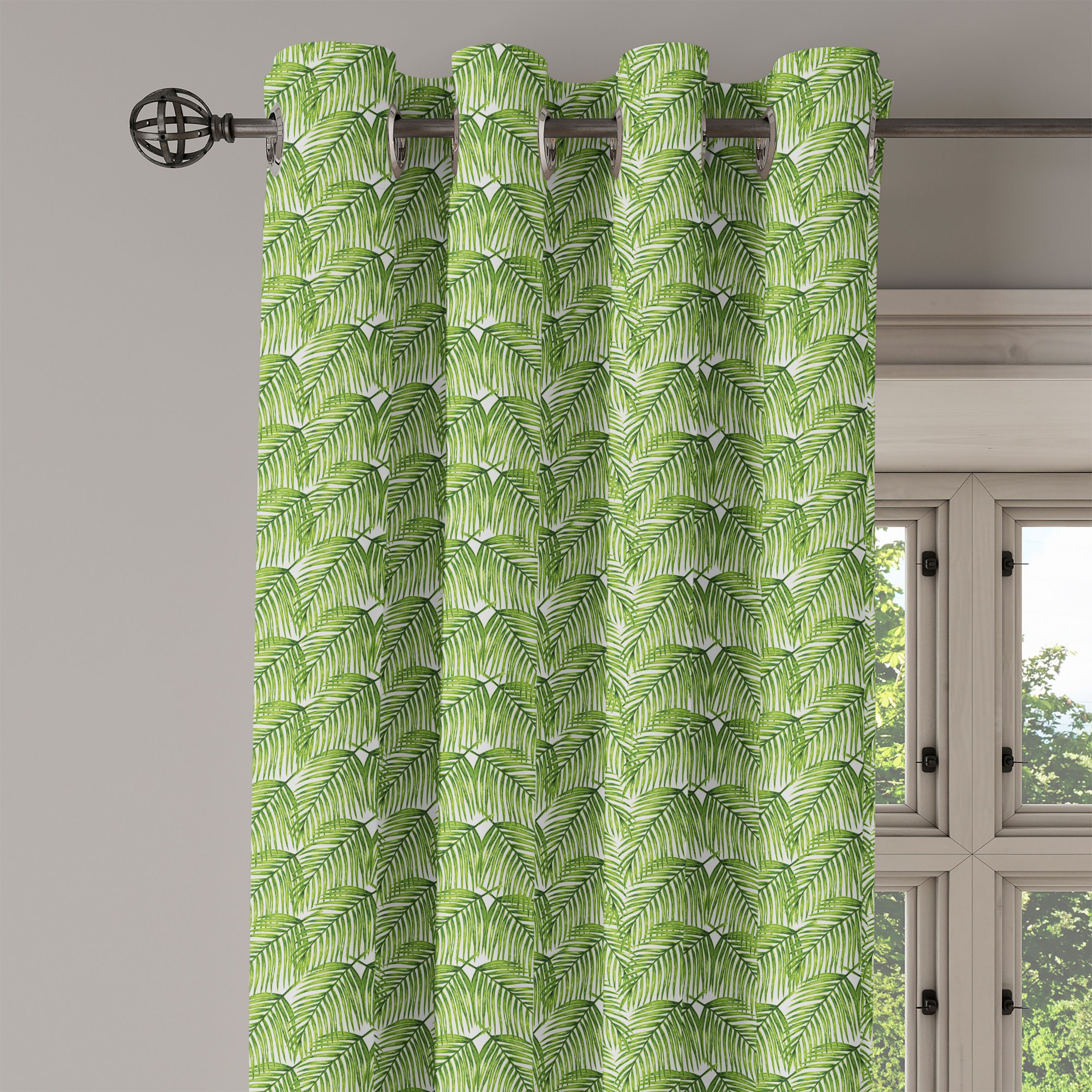 für Dekorative 2-Panel-Fenstervorhänge Wohnzimmer, Pflanze Rahmen Schlafzimmer Exotische Branchen Gardine Abakuhaus,