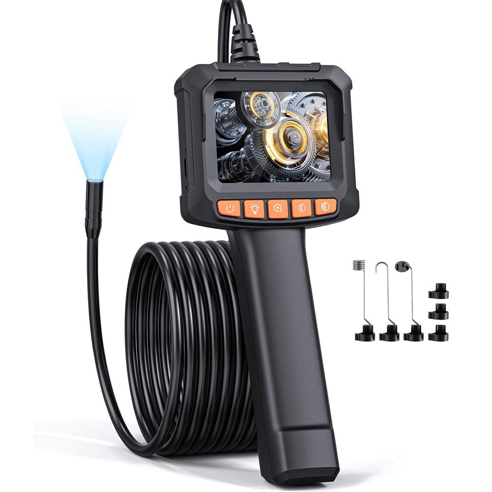 TUWENA Endoskopkamera mit Licht, Endoskop 1080P Rohrkamera Kanalkamera 8 LEDs Inspektionskamera (2.4" IPS Bilds Inspektionskamera, Halbstarres Kabel 5m, 2000mAh, IP67)