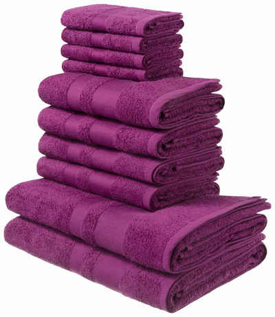 my home Handtuch Set Vanessa, Handtücher mit Bordüre, Walkfrottee, (Set, 10-tlg), einfarbige Duschtücher, Handtücher und Gästetücher aus 100% Baumwolle