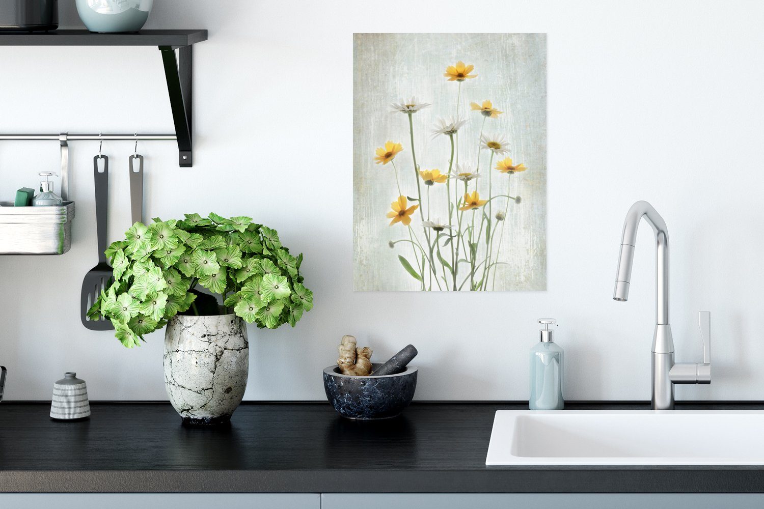 Poster Blumen MuchoWow - Stilleben, für Wandbild, Ohne Gelb - St), Poster, Rahmen Pflanzen - Wandposter Wohnzimmer, (1