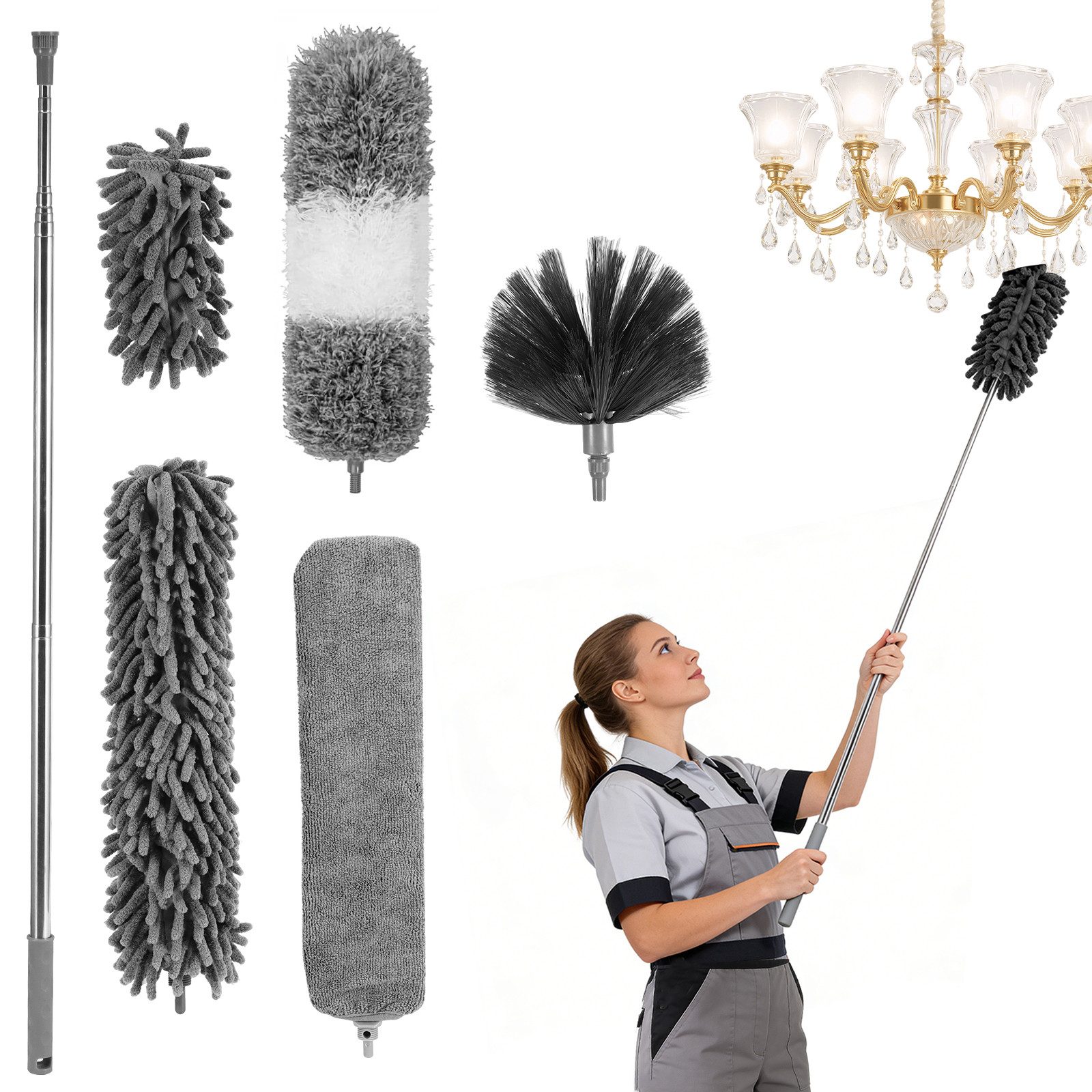 BlingBin Staubwedel Teleskop Waschbar Mikrofaser Duster Verbiegbare Staubfänger (Teleskop Staubwedel, 6-St., mit Teleskopstange 280 cm), Waschbar, elektrostatisch, flexibel biegbar, für Decken und Jalousien