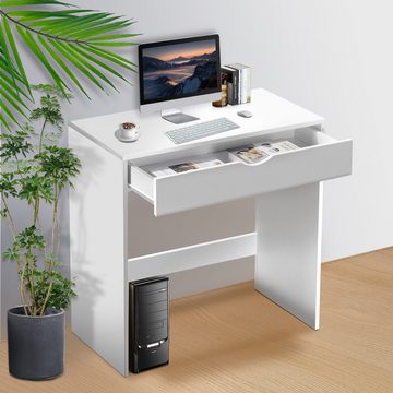 LETGOSPT Schreibtisch Modern Bürotisch Sofatisch, Schublade mit Führungsschienen, 75x40x75cm, Weiß Beistelltisch, Wohnzimmertisch Kaffeetisch mit Schubladen