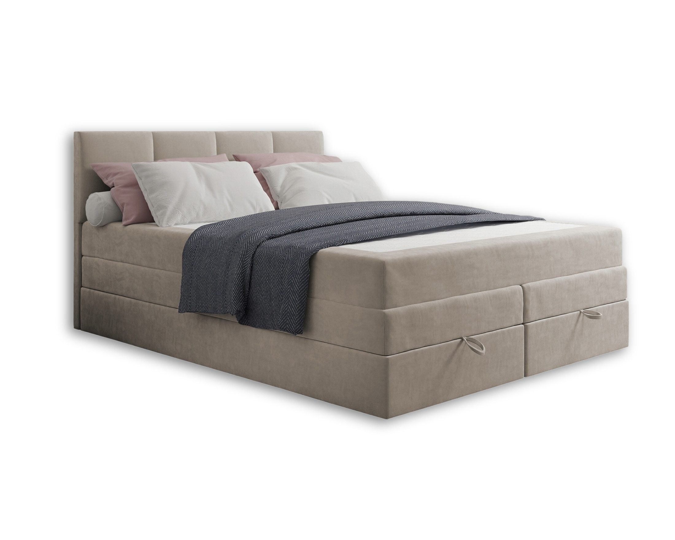 Deine Möbel 24 Boxspringbett PRADO Polsterbett Komplettbett in Velours H3+H3 inkl. Topper (Set Grau Hellgrau Schwarz Beige Dunkelgrau Anthrazit, 4-St., 2 Bonellfederkernmatratzen H3 + 1 Taschenfederkenmatratze H3/H3), 140x200 160x200 180x200 200x200