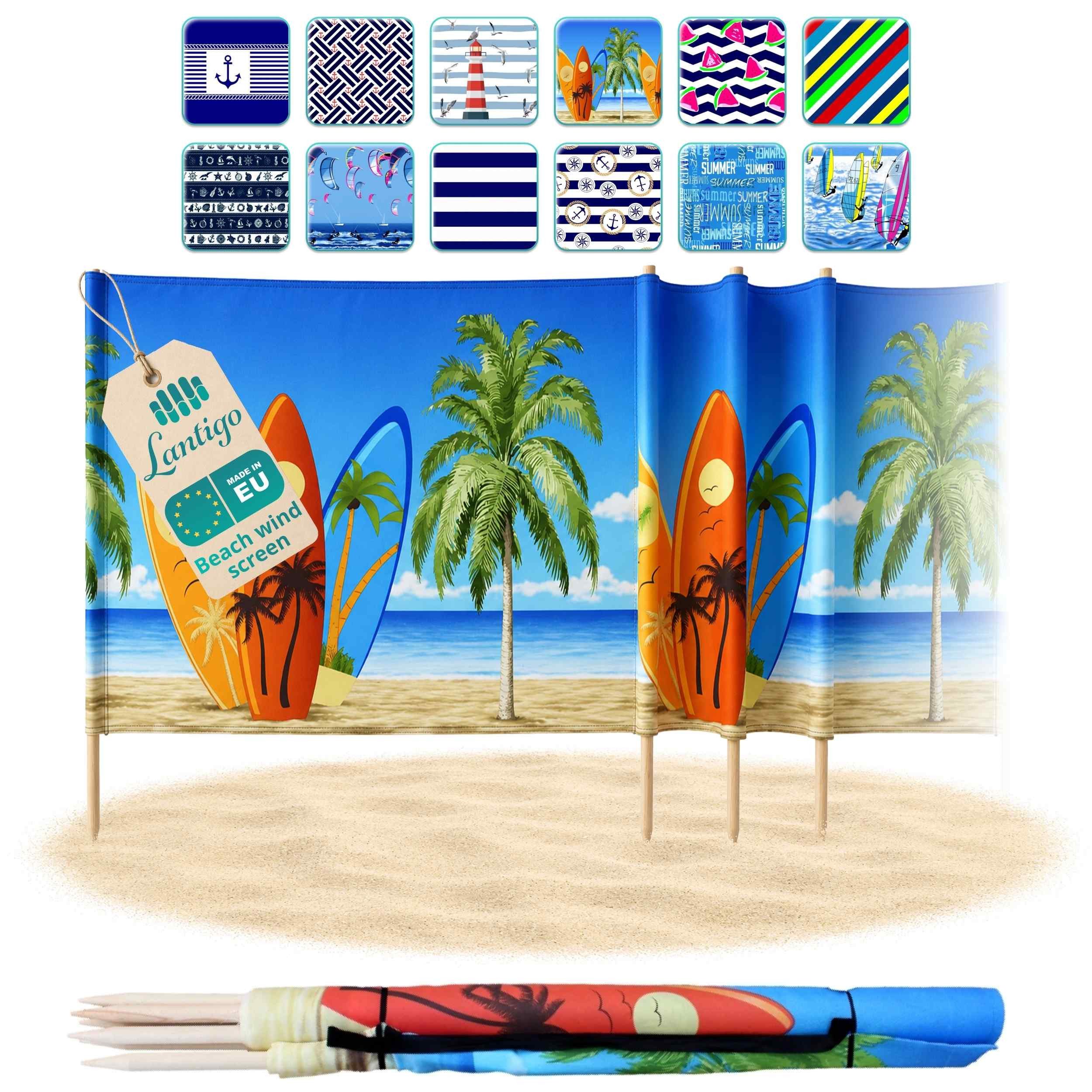 Lantigo Windschutz Sichtschutz Sonnenschutz Strandparavent aus Mikrofaser – portabel, (Surfbrett, Länge: 4 m), - Faltbarer Sonnenschutz für Strand, Camping & Garten