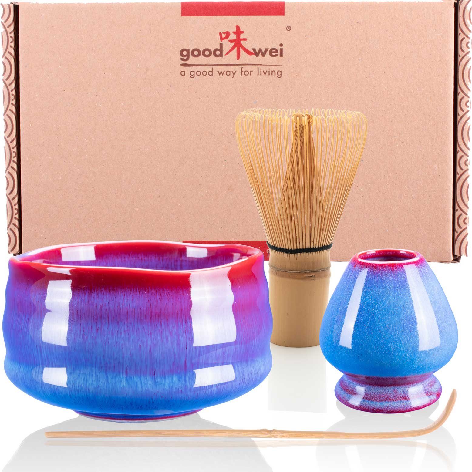 Goodwei Teeservice Matcha-Set "Seiun" 80 mit Teeschale, Matchabesen und Besenhalter (4-tlg), Keramik
