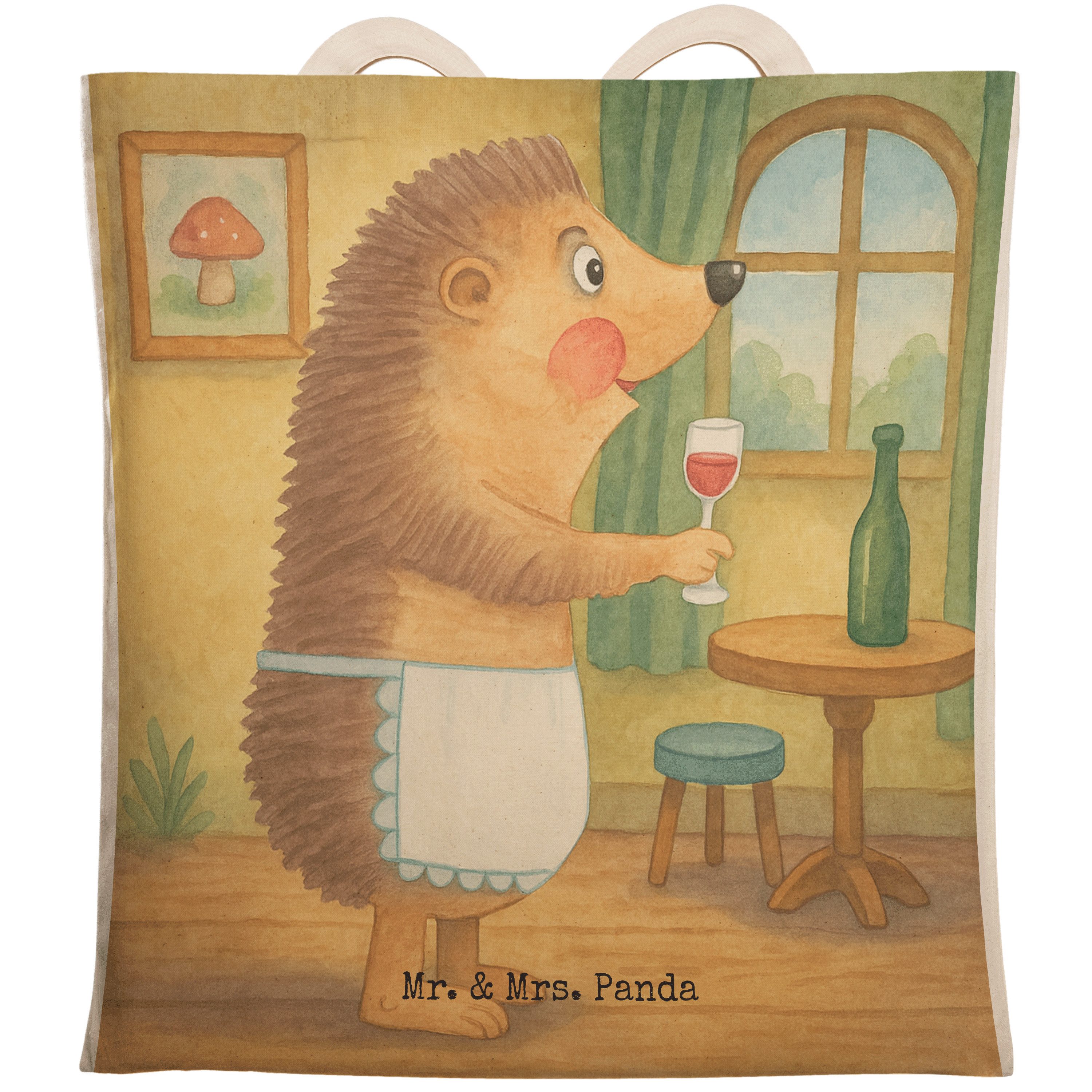 Tragetasche Igel Wein Design, Beuteltasche, Weiß, Große Einkaufstasche, Tote Bag