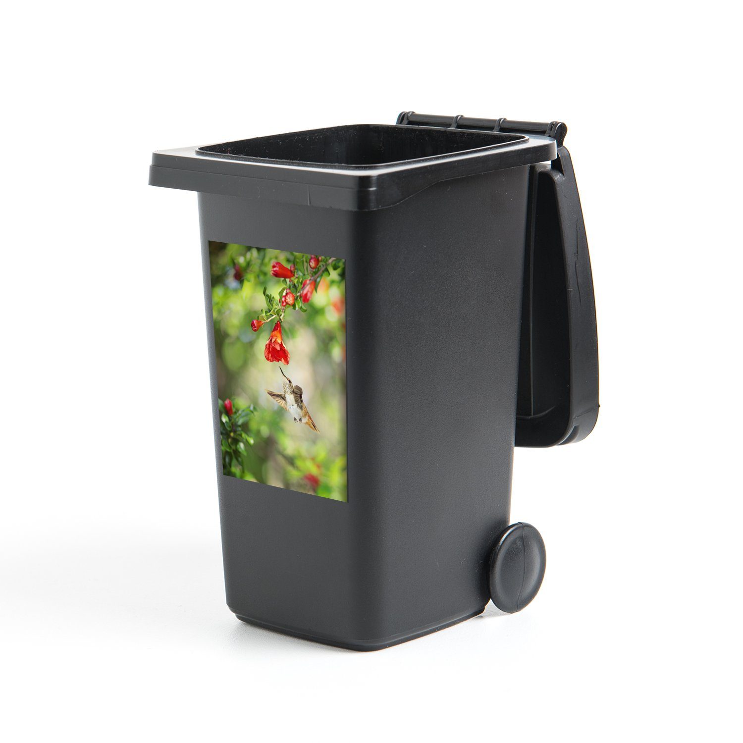 MuchoWow Wandsticker Vogel - Kolibri - Rot - Grün (1 St), Mülleimer-aufkleber, Mülltonne, Sticker, Container, Abfalbehälter