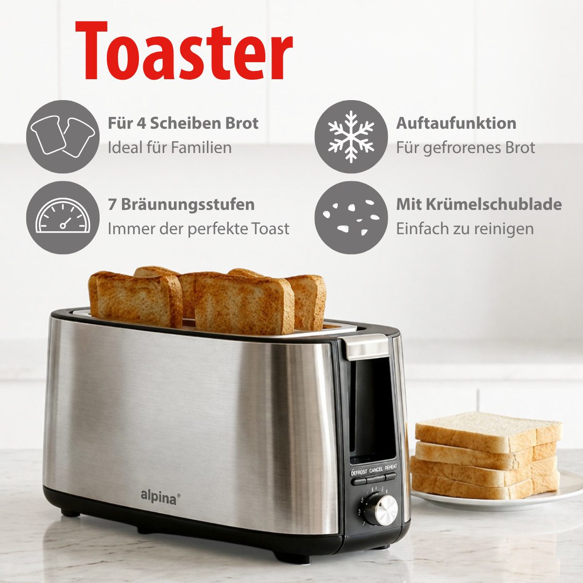 Alpina Brötchenröster alpina Toaster 4 Scheiben 1400W