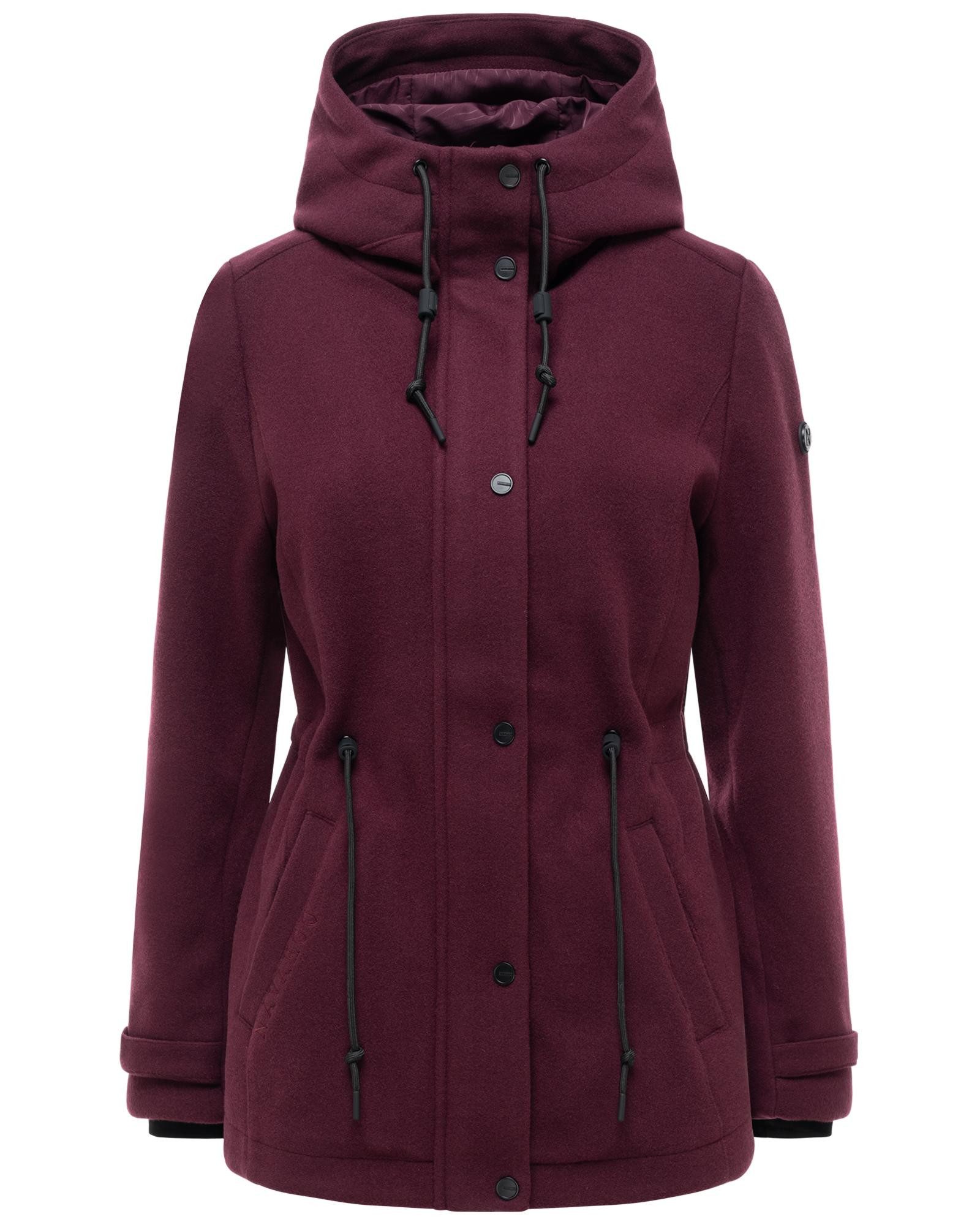 Navahoo Kurzmantel Lächelstern 14 Lange Damen Übergangsjacke in Wollmantel-Optik mit Kapuze