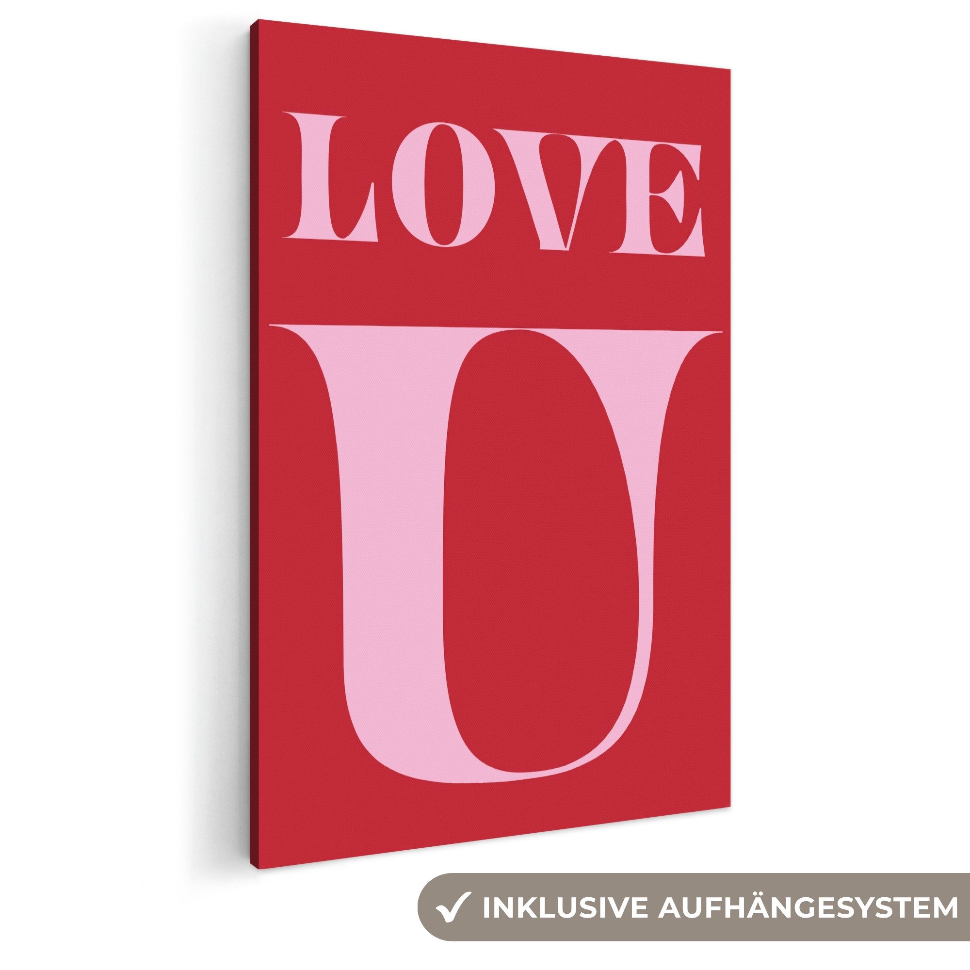 OneMillionCanvasses® Leinwandbild Rot - Liebe - Valentinstag - Rosa, Fotodruck (1 St), Leinwandbilder XXL für Wohnzimmer 90x140 cm